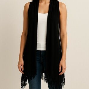 Phase 3 Wool Blend One Size Black Tassle Hem Cardigan‎ NWT